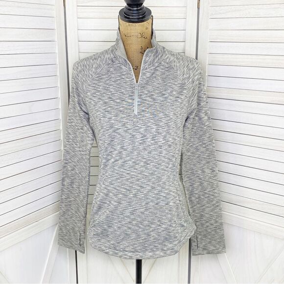Aeropostale Live Love Dream Marled Quarter Zip Activewear Top Gray Lined Medium - Picture 1 of 13